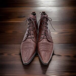 VTG Glacee Brown Leather Lace Up Victorian/western  Boots Pointed Toe Size 10
